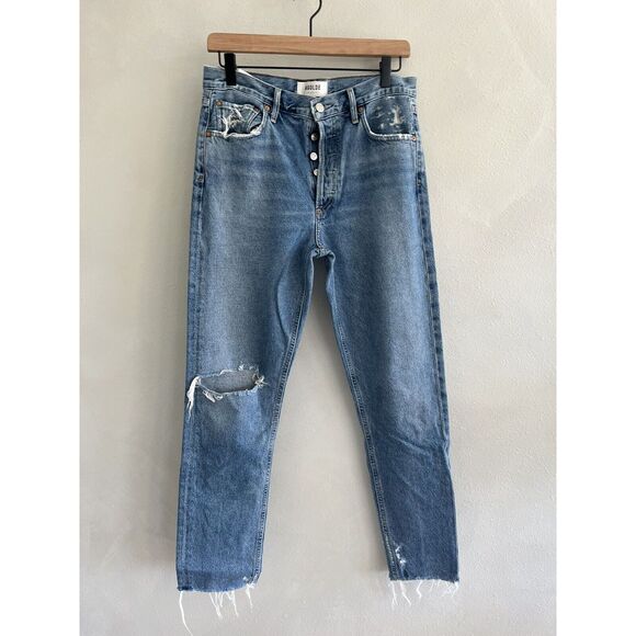 AGOLDE Denim - AGOLDE ankle Button Fly Straight Leg Jeans Womens Size 27 Jamie Hole Blue Denim